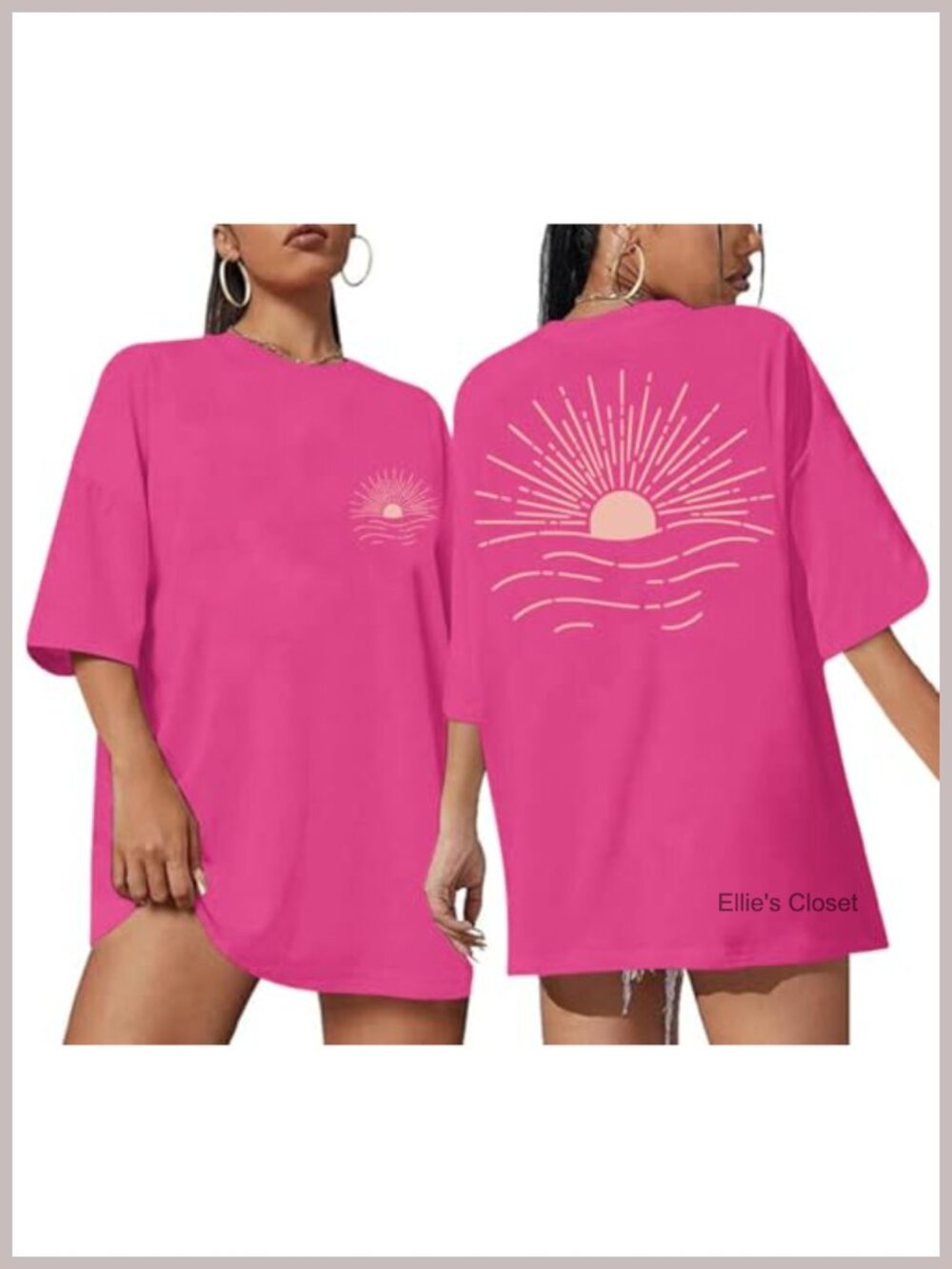 Oversized Vintage Sun Print Graphic Tee Women's Baggy Short Sleeve Summer Top